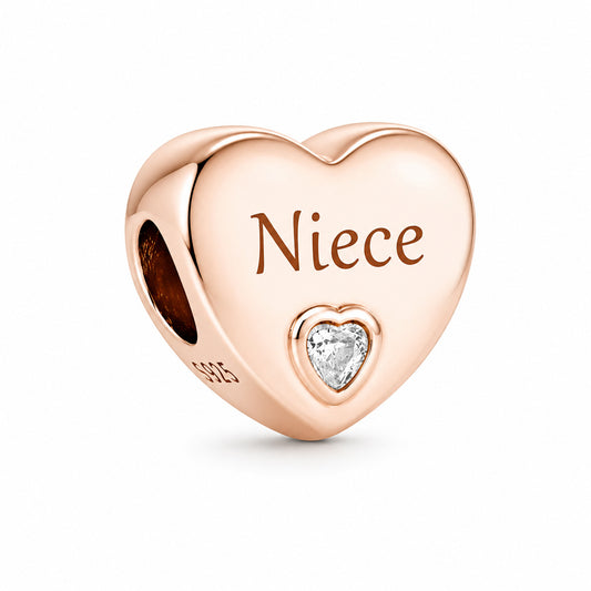 Niece Rose Gold Heart Charm Hallmarked S925 Sterling Silver