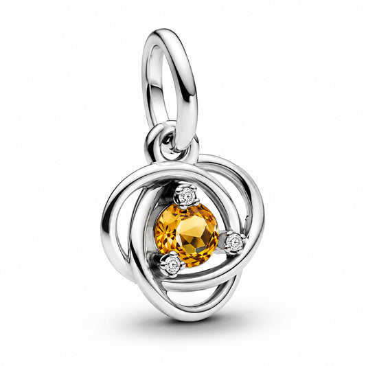 November Honey Eternity Circle Dangle Charm Hallmarked S925 Sterling Silver