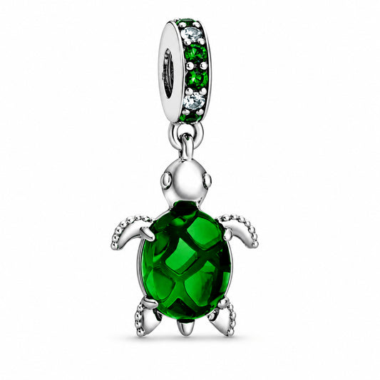 Ocean Sea Life Green Turtle Dangle Charm Hallmarked S925 Sterling Silver