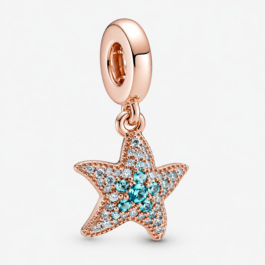 Ocean Sea Life Sparkling Starfish Dangle Charm Hallmarked S925 Sterling Silver