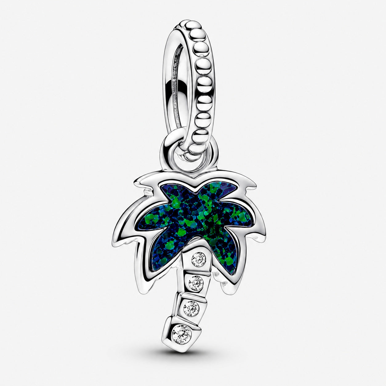 Opalescent Green Palm Tree Dangle Charm S925 Sterling Silver