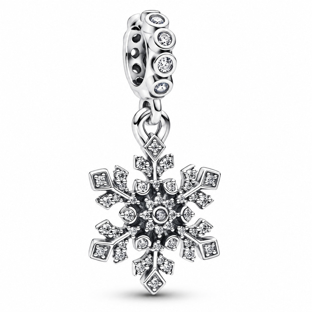 Opalescent Snowflake Double Dangle Charm Hallmarked S925 Sterling Silver