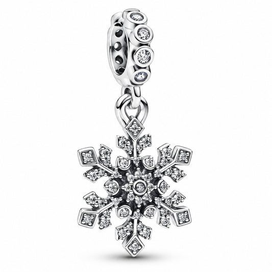 Opalescent Snowflake Double Dangle Charm Hallmarked S925 Sterling Silver