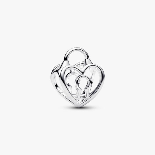 Openwork Heart Padlock Dangle Charm Hallmarked S925 Sterling Silver