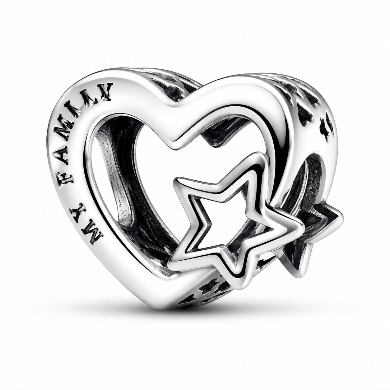 Openwork Family Heart & Star Charm Hallmarked S925 Sterling Silver