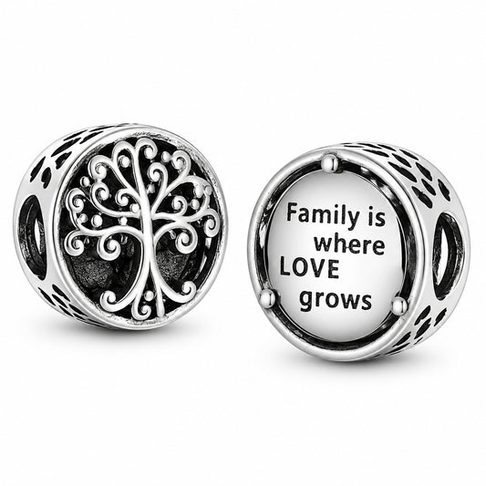 Openwork Family Root Tree Charm S925 Sterling Silver