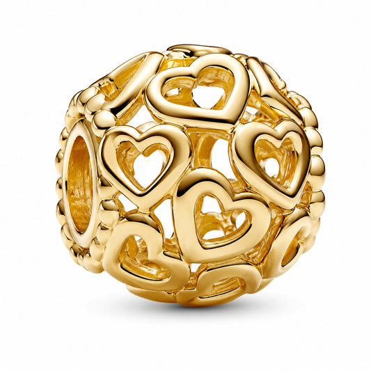 Gold Plated Hearts All Over Charm Hallmarked S925 Sterling Silver