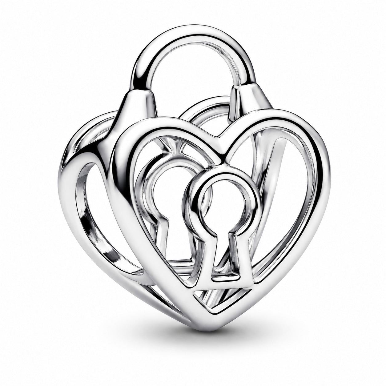 Openwork Heart Padlock Dangle Charm S925 Sterling Silver