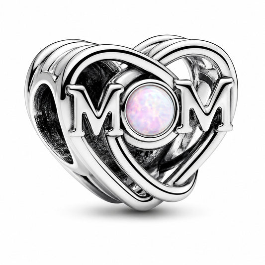 Openwork Mum & Heart Charm Hallmarked S925 Sterling Silver