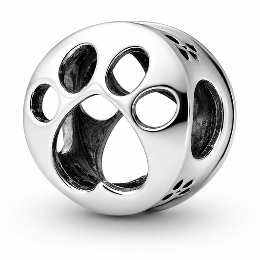 Openwork Paw Print Charm Hallmarked S925 Sterling Silver