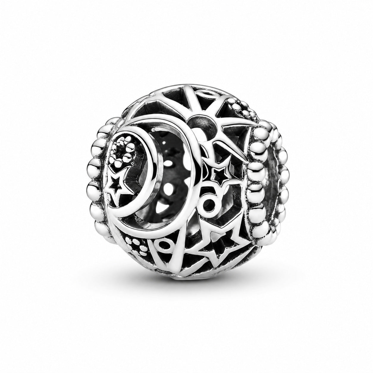 Openwork Sun, Stars & Moon Charm Hallmarked S925 Sterling Silver