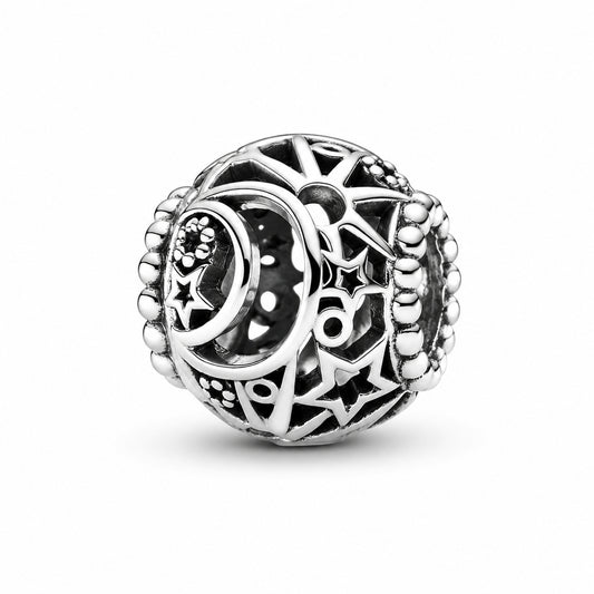 Openwork Sun, Stars & Moon Charm Hallmarked S925 Sterling Silver