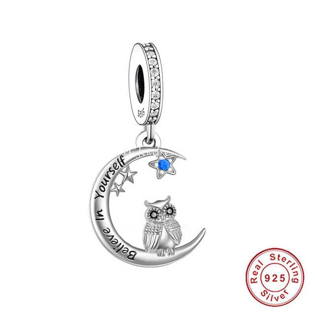 Owl Charm Believe in Yourself Charm Hallmarked S925 Sterling Silver