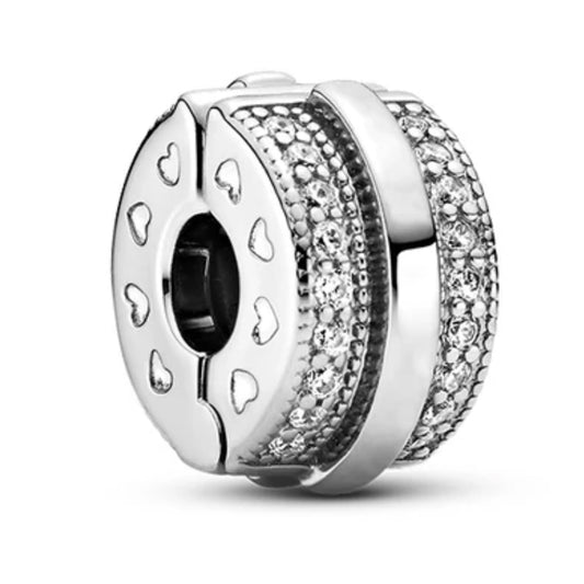 Sparkling Pavé Lines & Logo Charm Hallmarked S925 Hallmarked Compatible Sterling Silver Charm