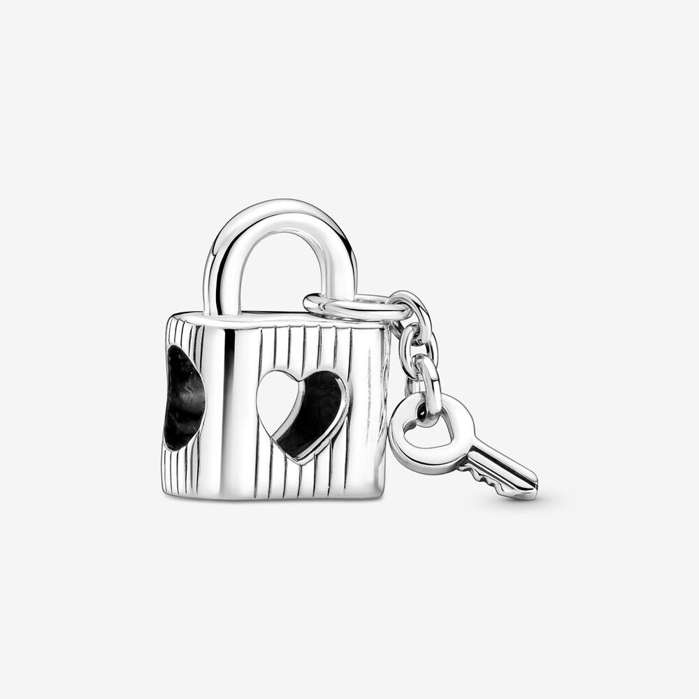 Padlock & Heart Key Charm Hallmarked S925 Sterling Silver