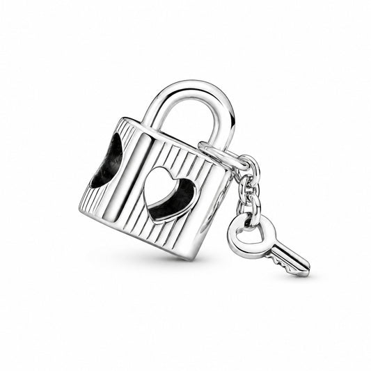 Padlock & Heart Key Charm Hallmarked S925 Sterling Silver