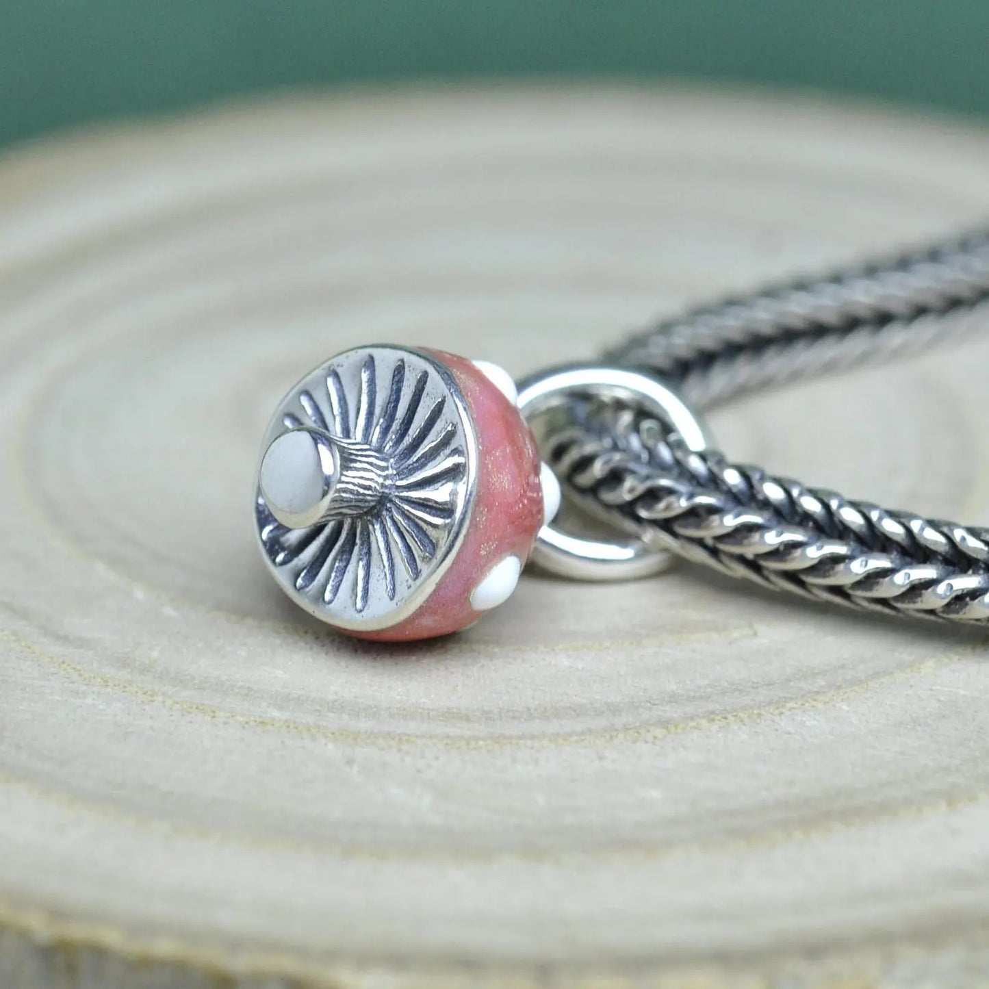 Glow-in-the-Dark Mushroom Dangle Charm Hallmarked S925 Sterling Silver