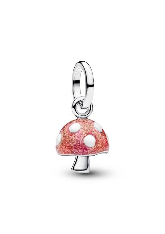 Glow-in-the-Dark Mushroom Dangle Charm Hallmarked S925 Sterling Silver