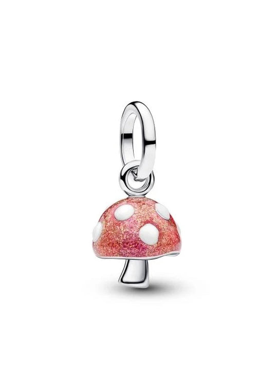 Glow-in-the-Dark Mushroom Dangle Charm Hallmarked S925 Sterling Silver