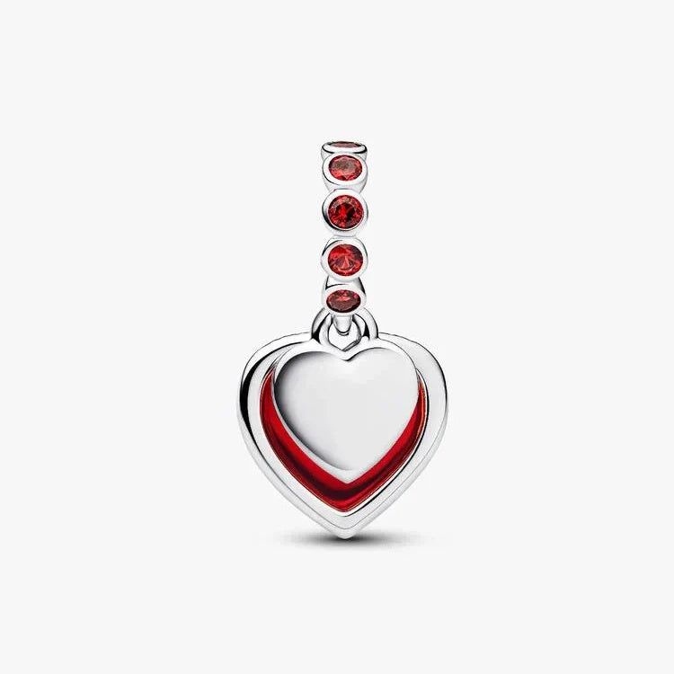 Red Murano Glass Heart Double Dangle Charm Hallmarked S925 Sterling Silver