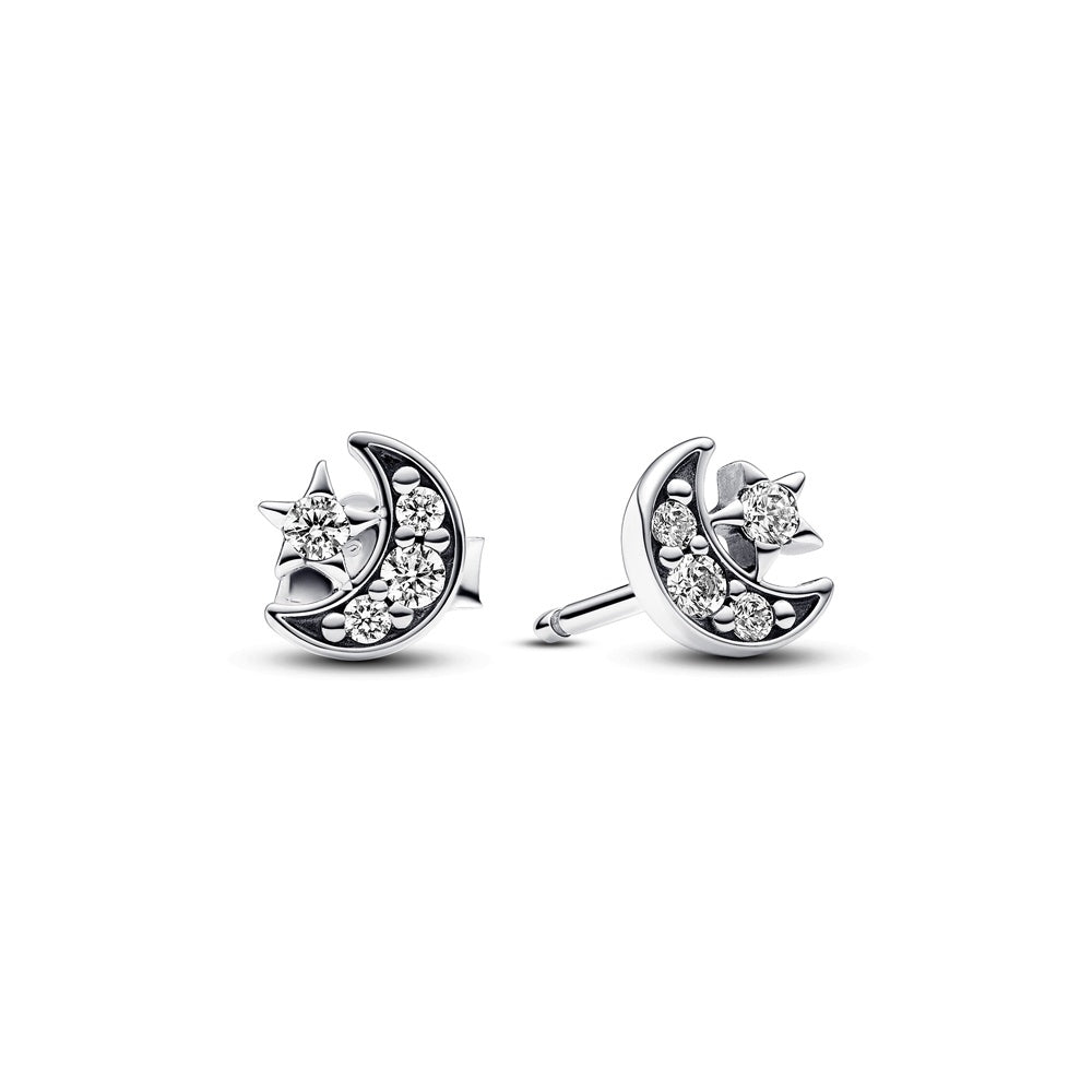 Dazzling Sparkling Moon & Star Stud Earrings