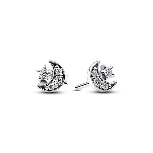 Dazzling Sparkling Moon & Star Stud Earrings