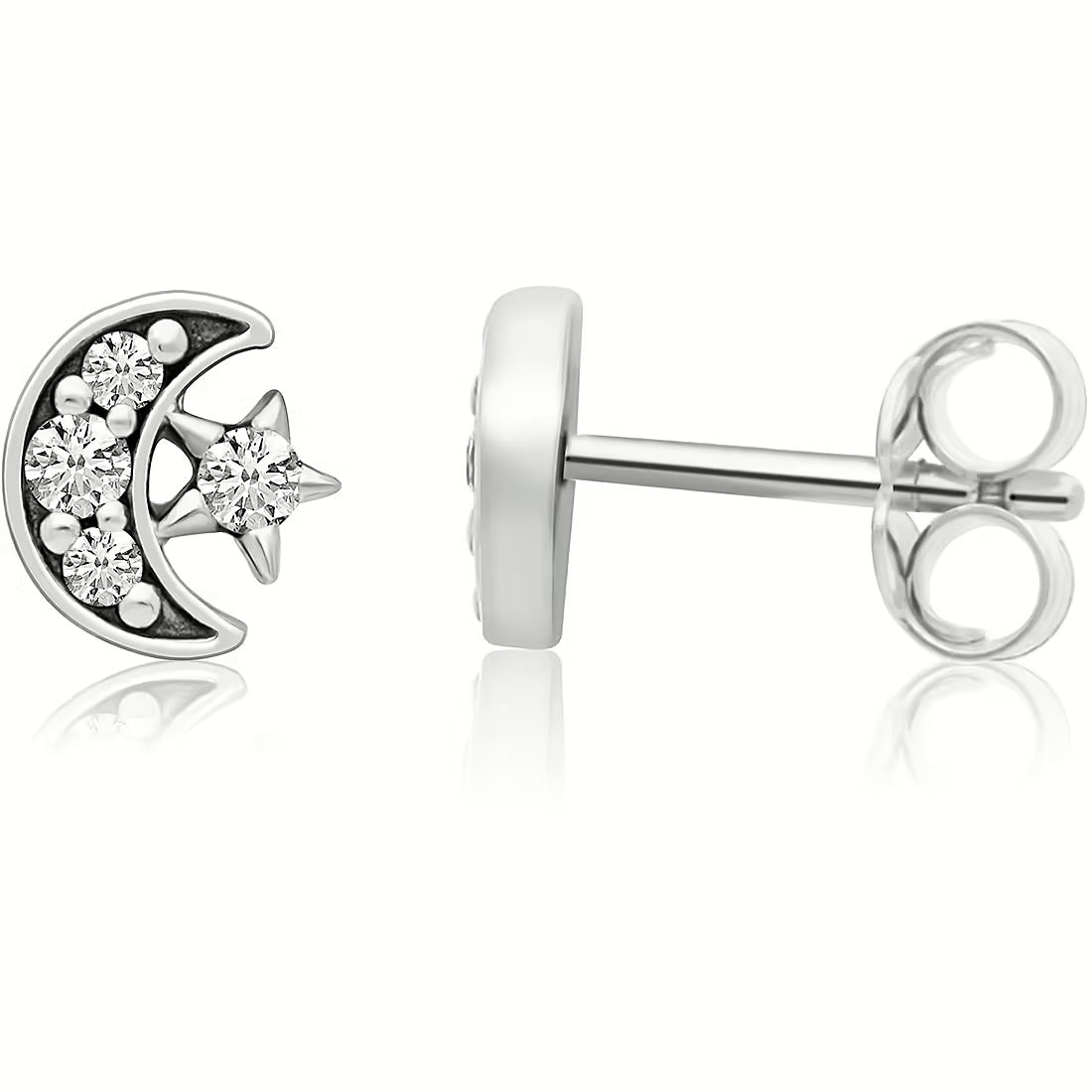 Dazzling Sparkling Moon & Star Stud Earrings