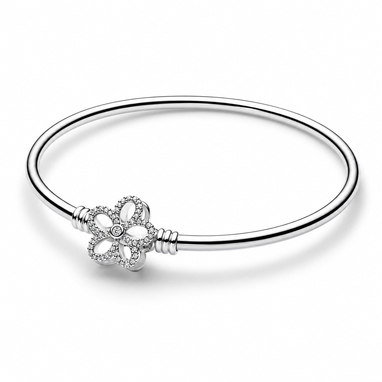 Pavé Flower Bangle Hallmarked S925 Sterling Silver