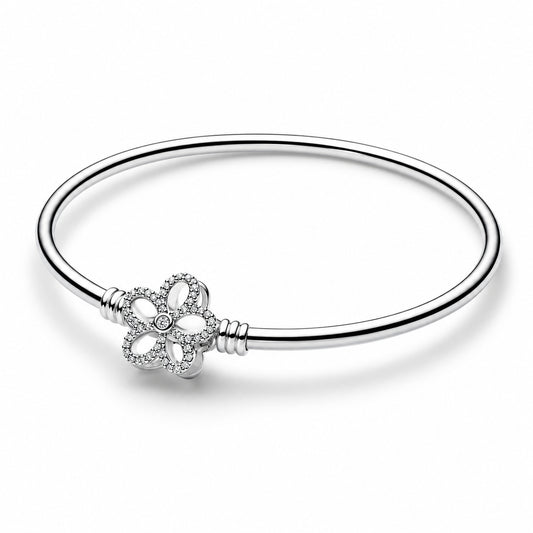 Pavé Flower Bangle Hallmarked S925 Sterling Silver