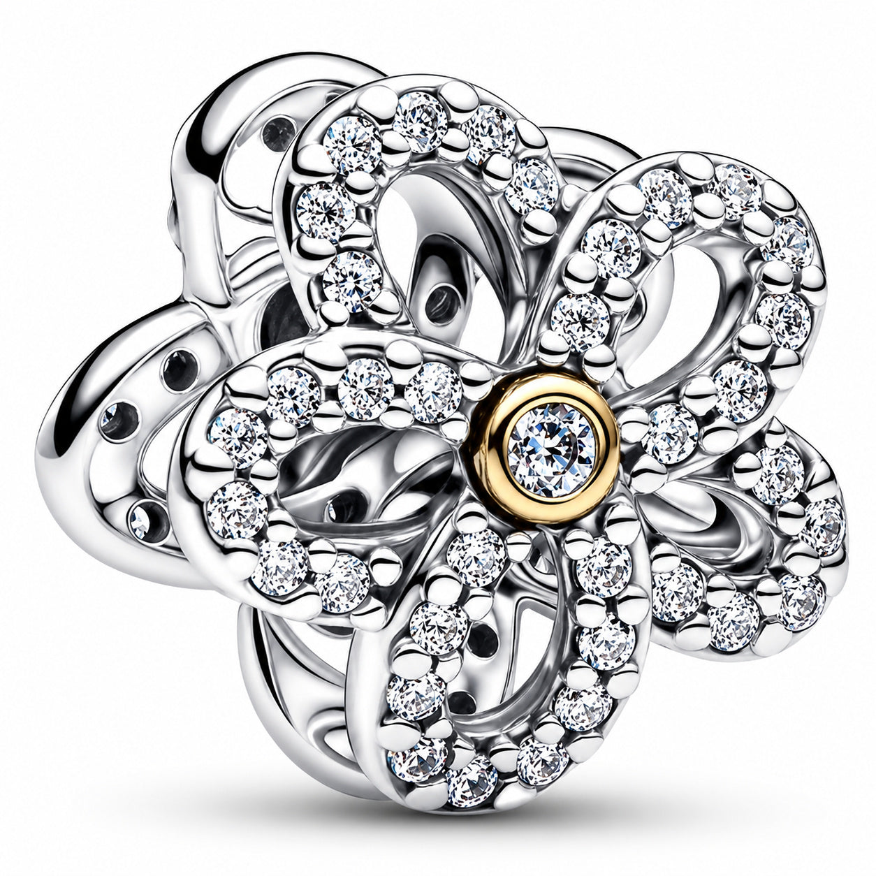 Pavé Flower Openwork Charm Charm Hallmarked S925 Sterling Silver