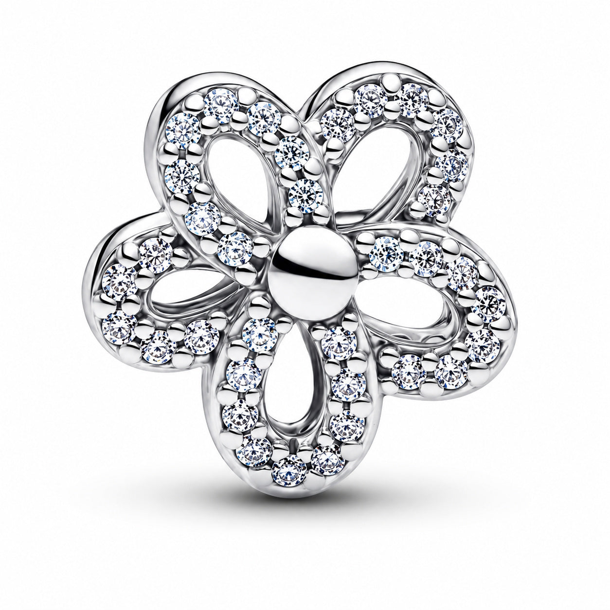 Pavé Flower Openwork Charm Charm Hallmarked S925 Sterling Silver
