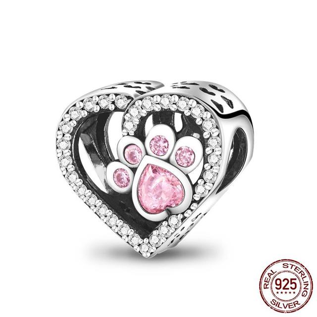 Paw Print Heart Charm Hallmarked S925 Sterling Silver