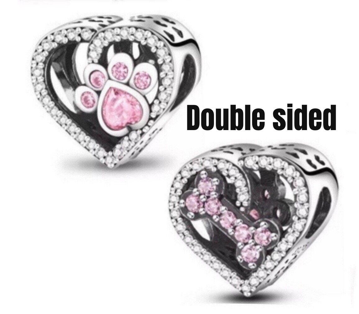 Paw Print Heart Charm Hallmarked S925 Sterling Silver