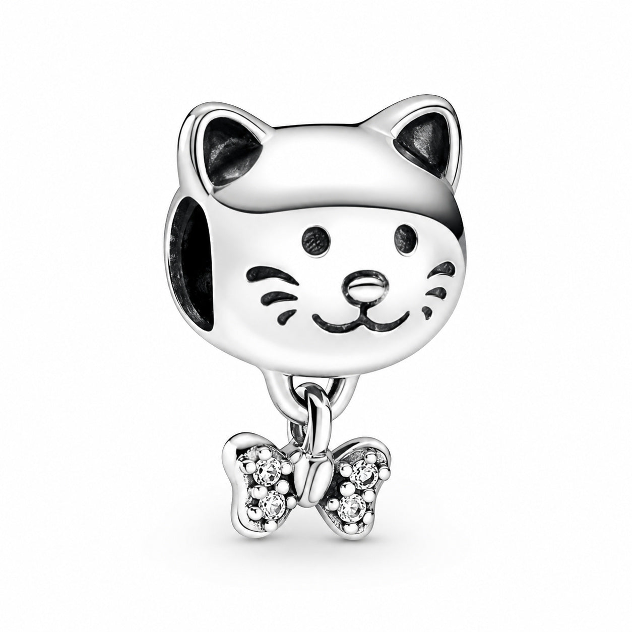 Pet Cat & Bow Charm S925 Sterling Silver