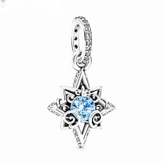 Disney Cinderella Blue Star Dangle Charm Hallmarked S925 Sterling Silver