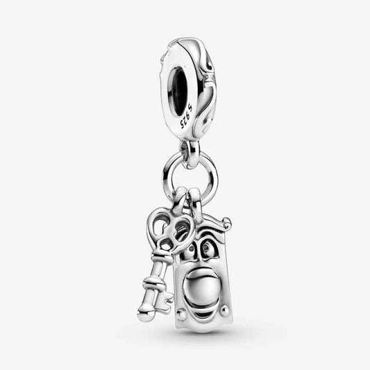 Disney Alice in Wonderland Key & Door Knob Dangle Charm Hallmarked S925 Sterling Silver