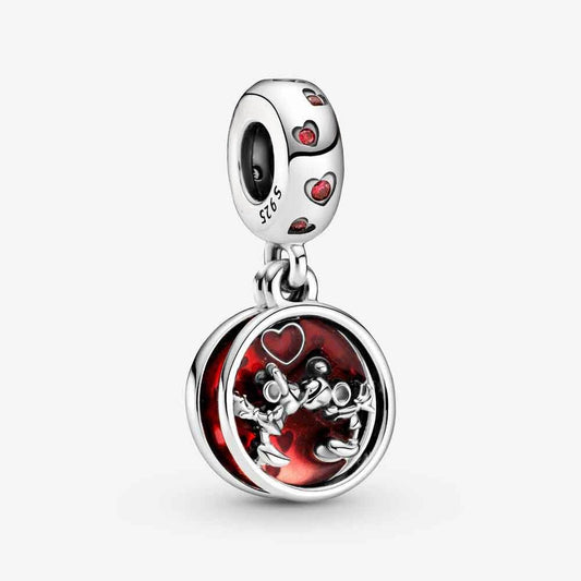 Disney Mickey Mouse & Minnie Mouse Love & Kisses Dangle Charm Hallmarked S925 Sterling Silver