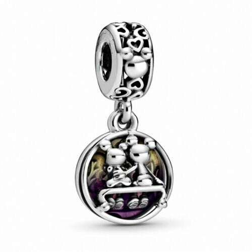 Disney Mickey Mouse & Minnie Mouse Happily Ever After Dangle Charm Hallmarked S925 Sterling Silver