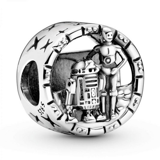 Disney Star War R2-D2 & C-3PO Charm Hallmarked S925 Sterling Silver