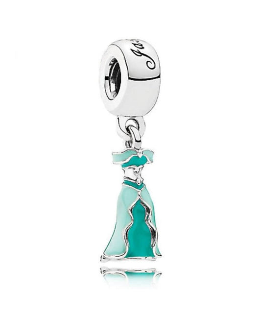 Disney Princess Jasmine Dress Dangle Charm Hallmarked S925 Sterling Silver