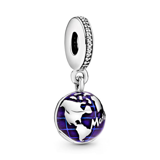 Globe Dangle Charm Hallmarked S925 Hallmarked Compatible Sterling Silver Charm