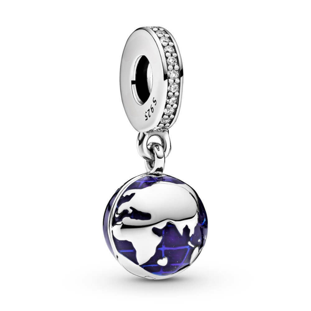 Globe Dangle Charm Hallmarked S925 Hallmarked Compatible Sterling Silver Charm