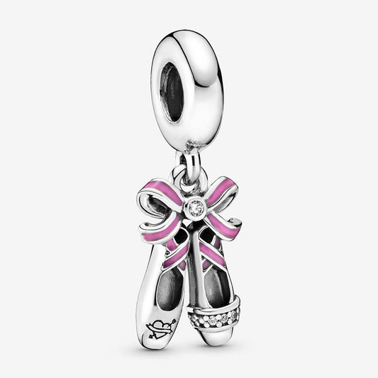 Pink Ballerina Shoes Dangle Charm Hallmarked S925 Sterling Silver