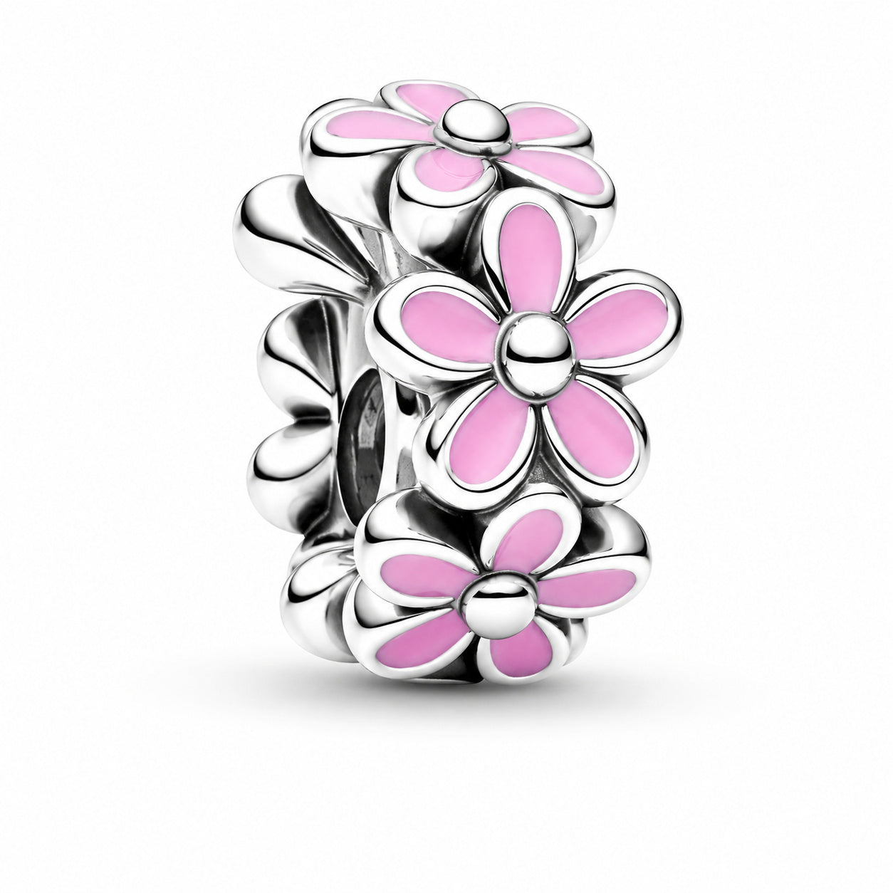Pink Daisy Spacer Charm Hallmarked S925 Sterling Silver