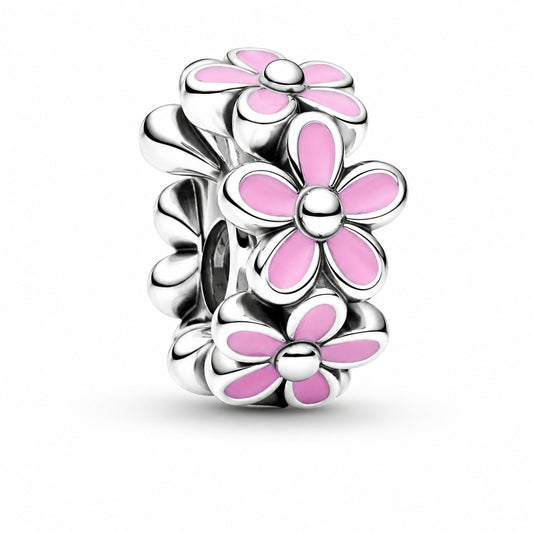 Pink Daisy Spacer Charm Hallmarked S925 Sterling Silver