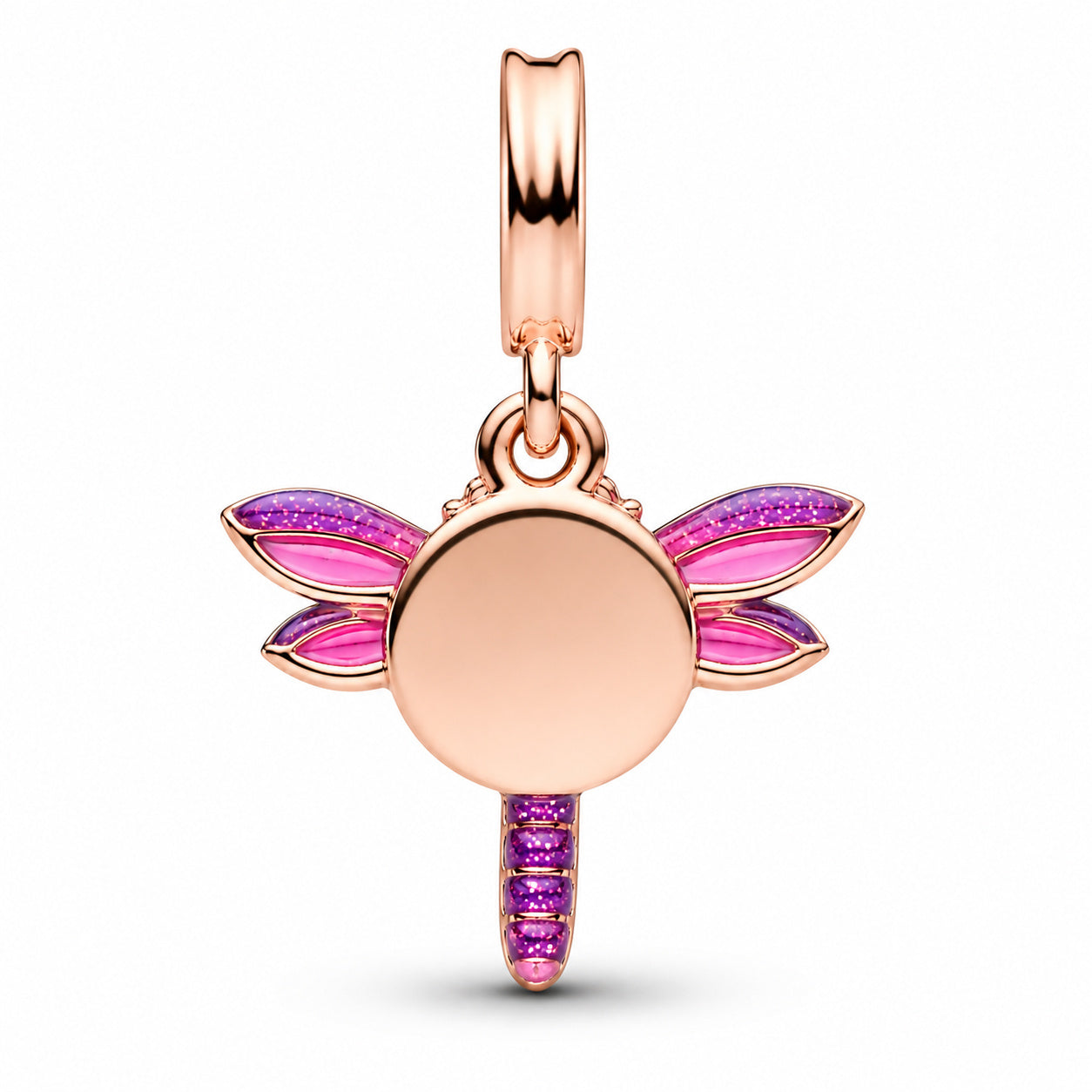 Pink Dragonfly Double Dangle Charm Hallmarked S925 Sterling Silver