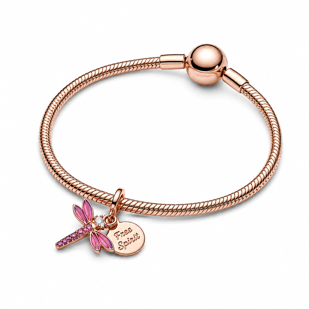 Pink Dragonfly Double Dangle Charm Hallmarked S925 Sterling Silver
