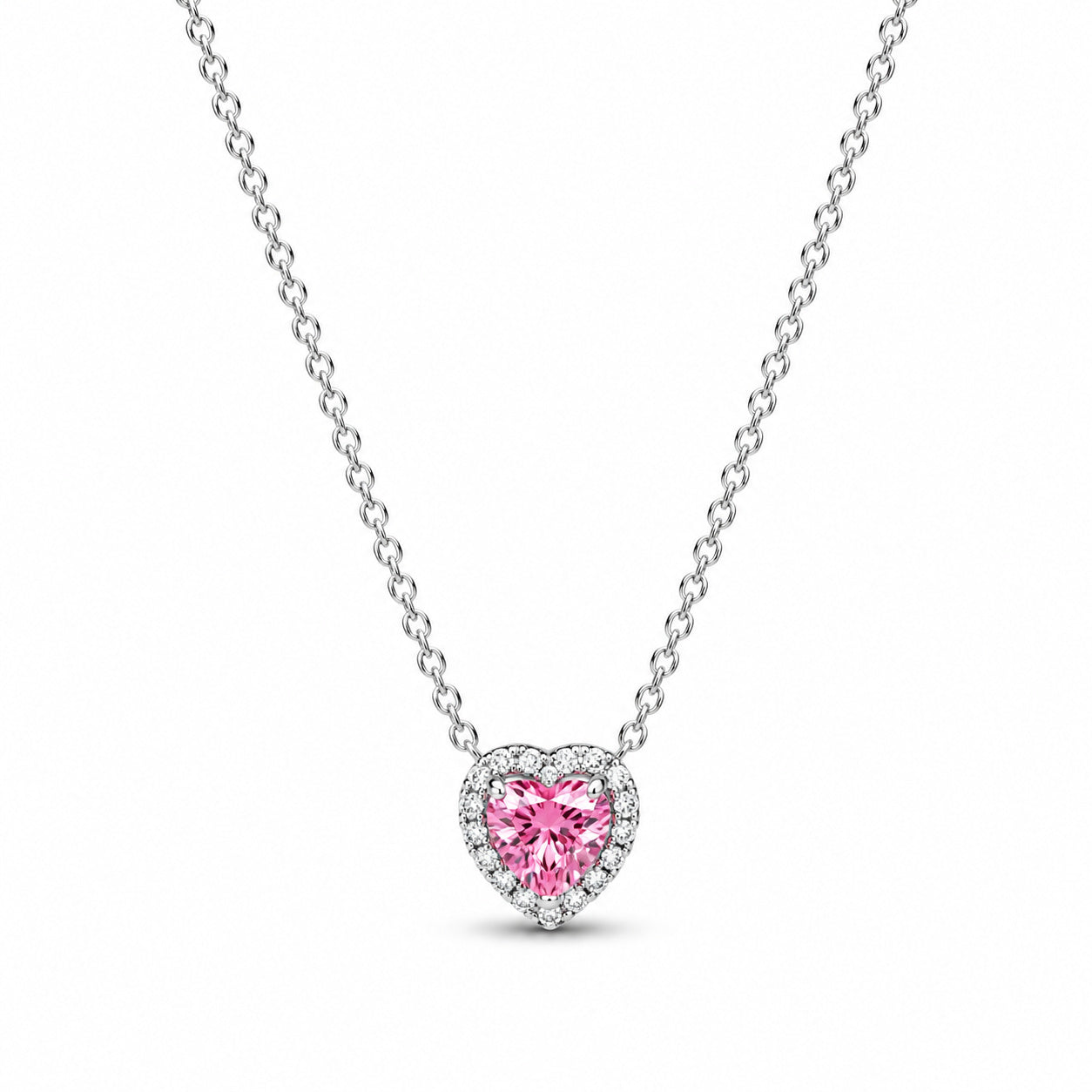 Pink Elevated Heart Necklace Pendant Hallmarked S925 Sterling Silver