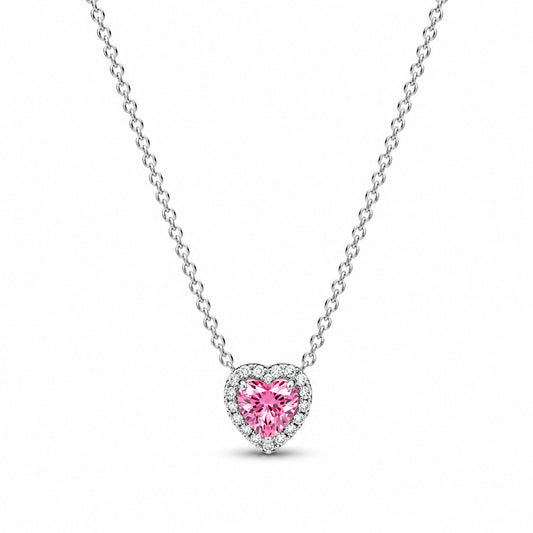Pink Elevated Heart Necklace Pendant Hallmarked S925 Sterling Silver