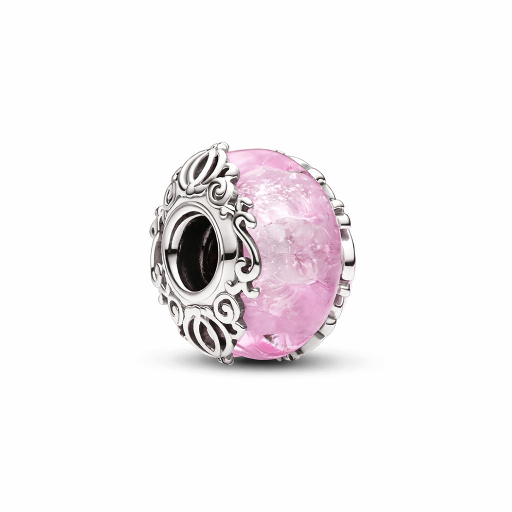 Pink Mini Murano Glass Bead Charm Hallmarked S925 Sterling Silver